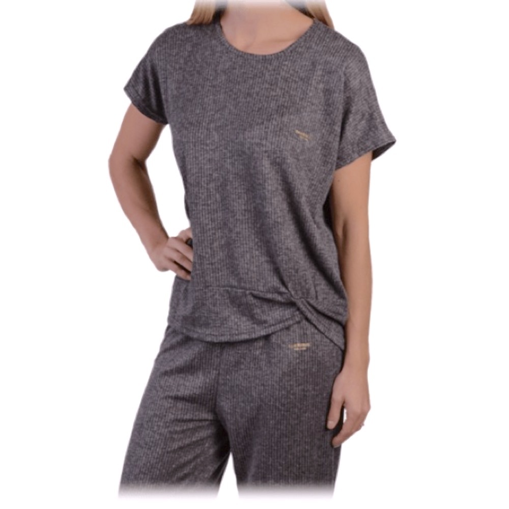 NWT Isaac Mizrahi Lounge pajamas set grey black pants and short sleeve top - Picture 2 of 16